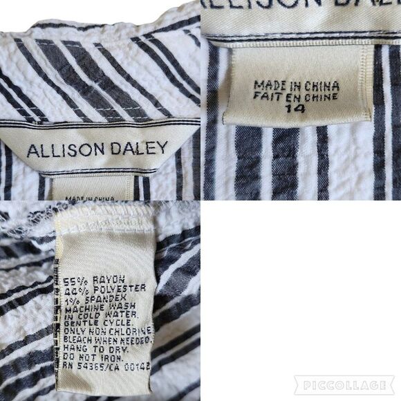 Allison Daley white gray striped button up top sz 14 - Picture 10 of 10